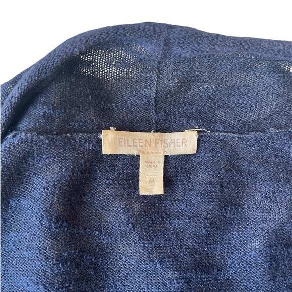 Eileen Fisher short sleeves drape front linen cardigan blue size medium - Picture 4 of 10